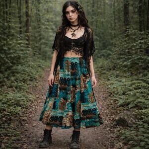 Whimsigoth Maxi Skirt Size Small Lace Dark Fairy Grunge Y2K Goth Pull On Stretch